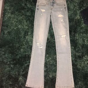 American Eagle, distressed skinny kick jeans